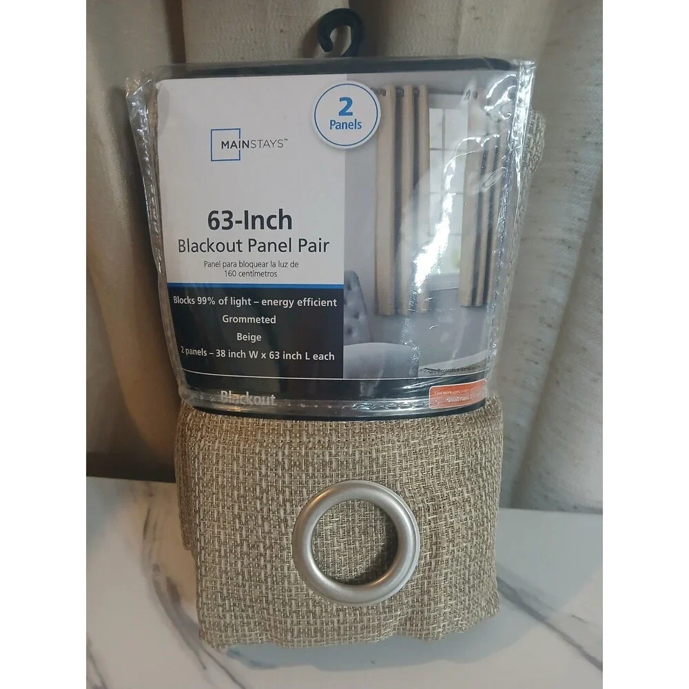 Mainstays Blackout Beige Grommeted 63-inch 2 Panel Pair Energy Efficient New